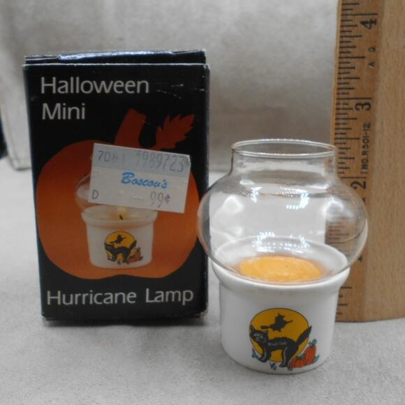 Vintage Halloween Black Cat Mini Hurricane Lamp Robert Alan Candle Co in Box - Picture 2 of 9